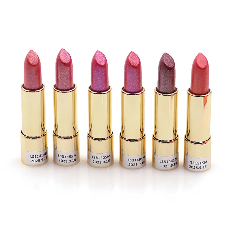 product custom logo luxury leather press on lipstick metallic pearl shimmer lip stick long lasting for daily party makeup-2