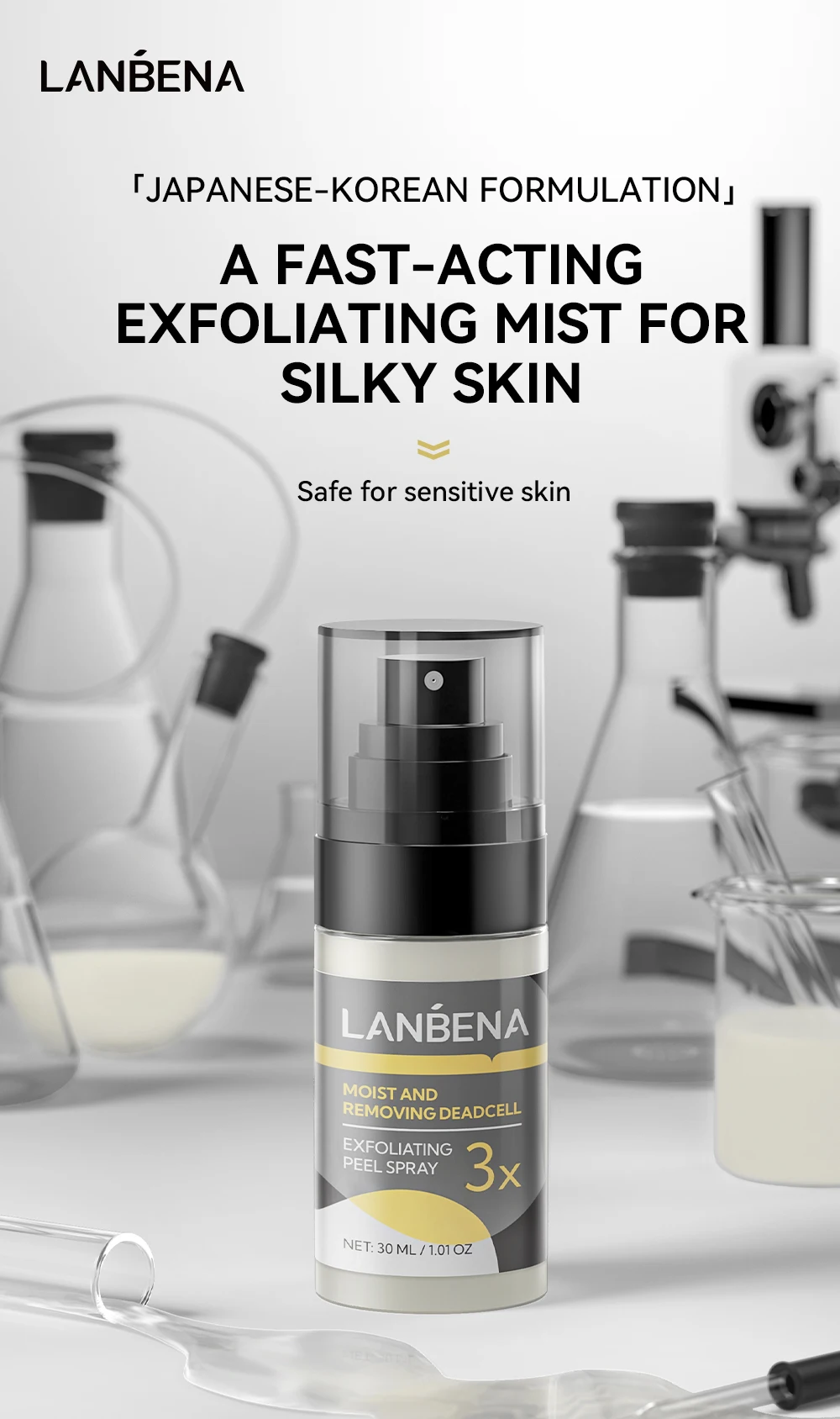 LANBENA Facecare Exfoliating Spray Korean Skin Care for All Skin Types with Natural Aloe Vera Extract details