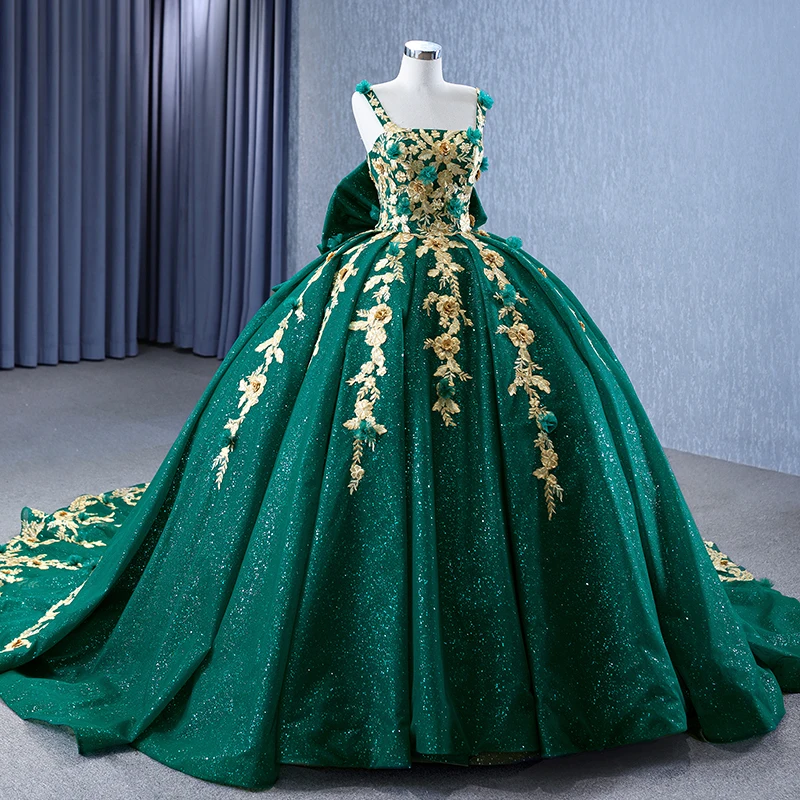 Jancember Rsm231050 Glitter Green Flower Party Formal Ball Gown Evening  Bridal Dresses