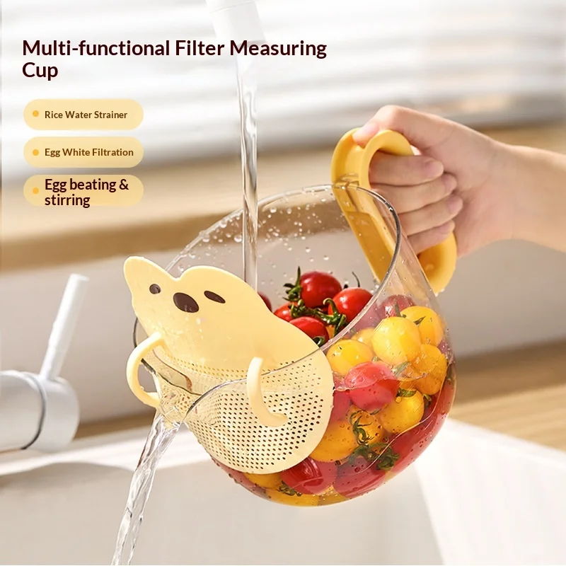 Filter Measuring Cup with Scale Food Grade Kitchen Large Capacity Plastic Egg & Liquid Filter Egg Baking Cup