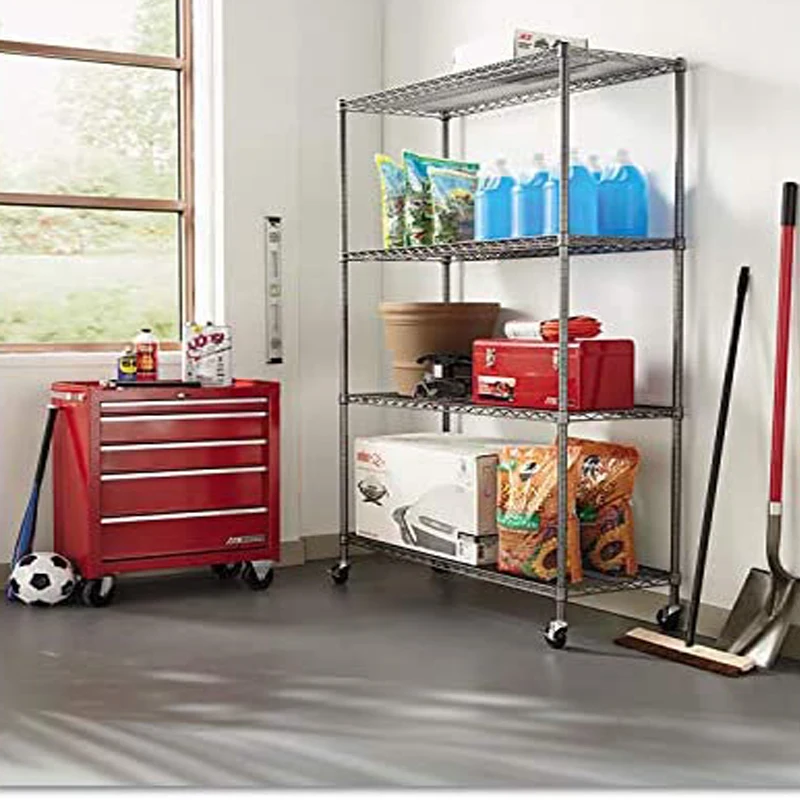 Complete Wire Shelving Unit With Caster Wheel Black Power Coating