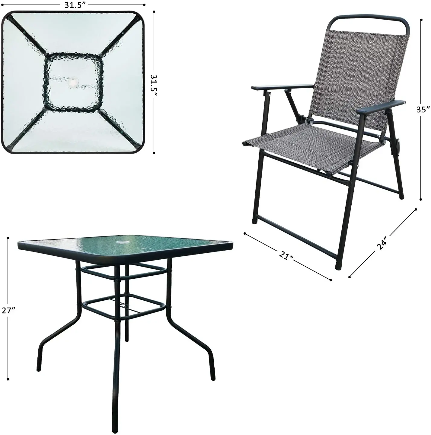 Outdoor Garden Furniture Set Fold Dining Chair And Table Set With Patio