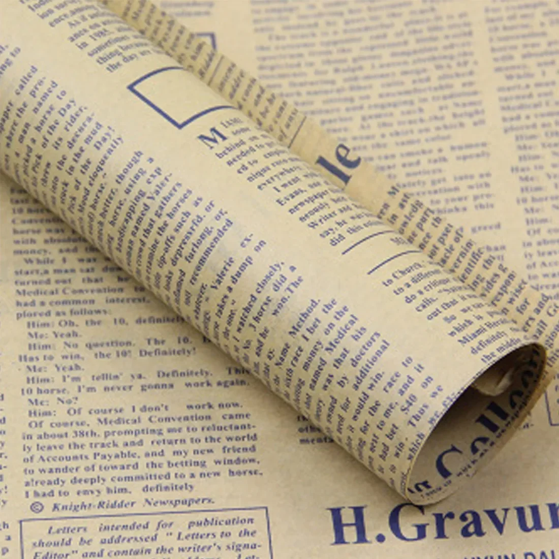 Recycle Custom Printed Newspaper Design Flower Bouquet Wrapping Paper Gift Wrapping Kraft Paper Rolls for Gift Packaging