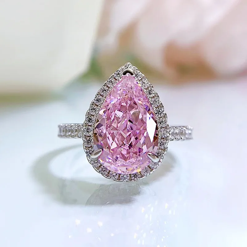 New S925 Silver 5A Zircon 12 Fashion 5-carat Pink Diamond Ring Forever  Band Factory Direct Sale