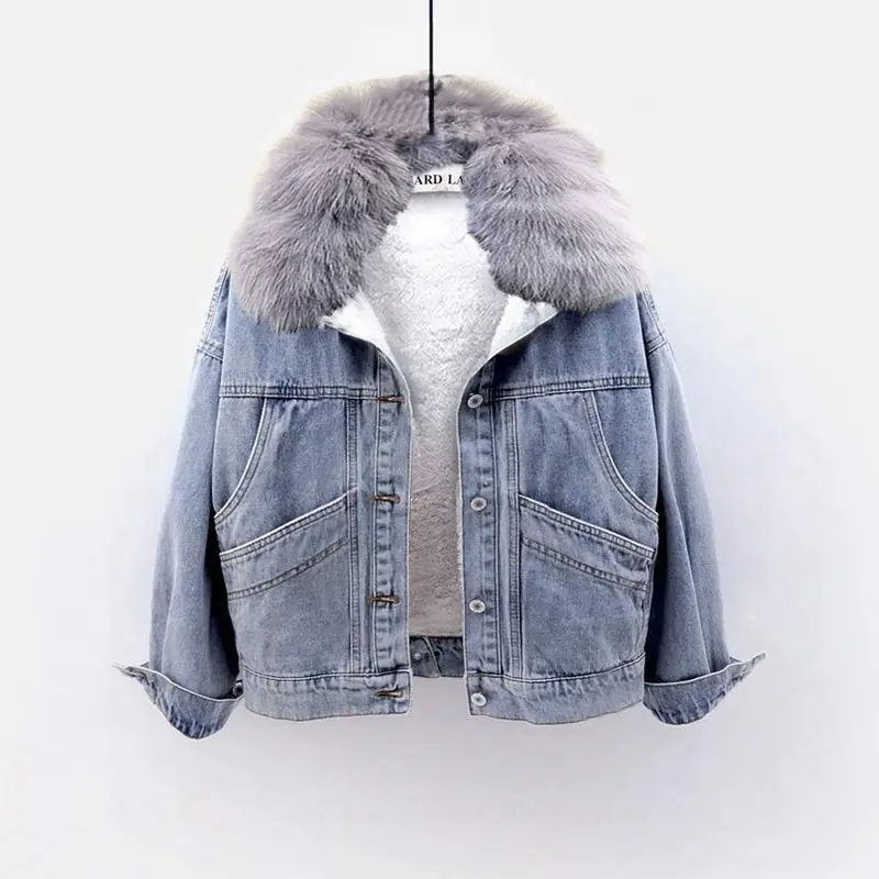 Denim Jacket Fleece Lining Thickened Women's Autumn Winter Versatile Short Single Breasted Loose Fit New Korean Style