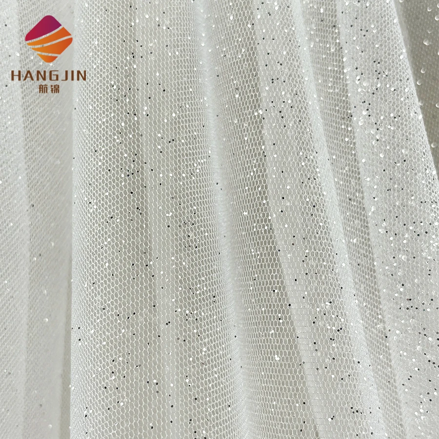 Luxury Shining Silver Sequins Powder Spraying Glued Glitter White Tulle Fabric Lace Ivory Shimmer Mesh Fabric for Wedding Dress Luxury Shining Silver Sequins Powder Spraying Glued Glitter White Tulle Fabric Lace Ivory Shimmer Mesh Fabric for Wedding Dress