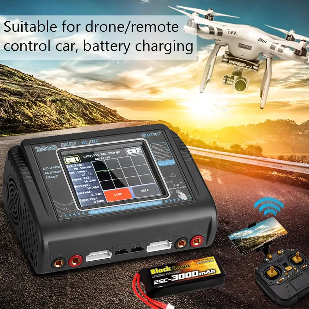 HTRC T240 DUO RC Bilancia caricabatteria/scaricatore per Lilon LiPo LiFe LiHV NiCd NiMH PB Smart