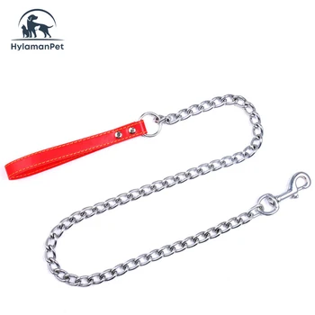 Manufacturer Durable Anti-bite Metal Dog Chain Lead For Small Medium Large Dog Chain Leash Leather Handle Leads Chain