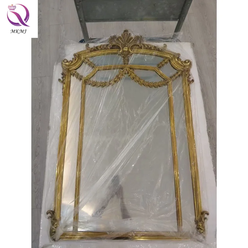 European Brass Carved Pattern Wall Mirror French Palace Decoration American Fireplace Wall Ornaments Gold  for Hotel