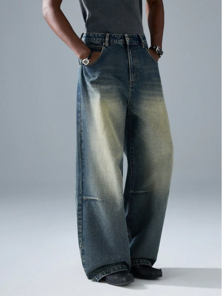 Spring New Arrival Vintage Distressed Loose Straight Fit Blue Jeans High Street Men's Fashion Denim Long Jean Jeggings Trousers