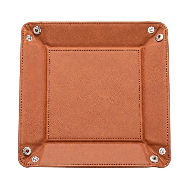 Small MOQ Custom Laser Engraved Logo Folding Snap Luxury Leather Storage Tray for Gifts