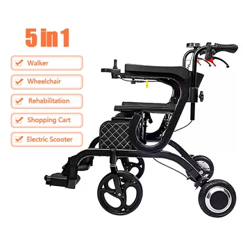 10A Aluminium Lightweight Portable Folding Electric Wheelchair 5 in 1 Electric Rollator Walker for disabled With Seat Elderly