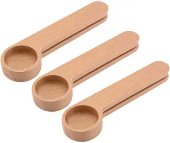 Wooden Coffee Scoop and Bag Clip  Tablespoon Wood Measuring Scoop with 6.3'' Long Handle Espresso Coffee Bags Seale