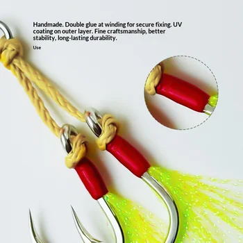5x Strengthened Large-Bait Jig Hooks Luminous Wire Anti-Snag Design Double Hook for Sea Rock Lure Fishing-Mackerel Target – Metal Jig – view 3