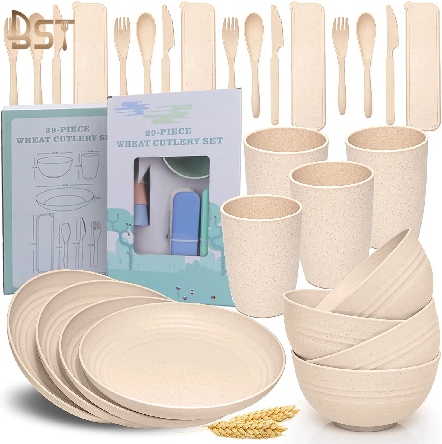 Reusable Wheat Straw Dinnerware Set, Plates Bowls Spoon Fork And Chopsticks  Set With Dishwasher And Microwave Safe Cutlery For Adults - Perfect For  Camping And Travel - Durable,back To School Cutlery Sets 