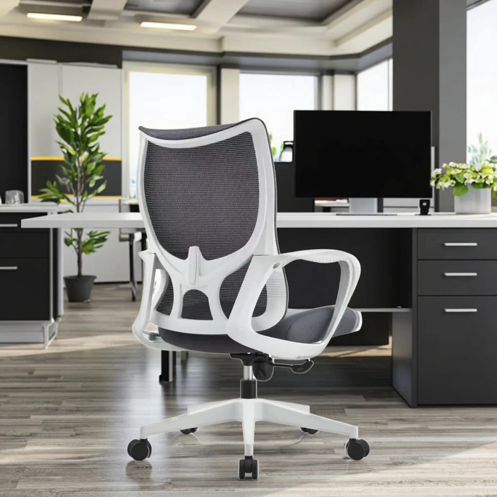 Economy Grey Office Chair Ergonomic Spine Support Molded Sponge Butterfly Chassis Basic Comfort 6