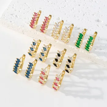 INS Hot Stylish Wholesale Colorful Square Zircon Ear Studs Women Jewelry Dainty Clip On Studs Earrings