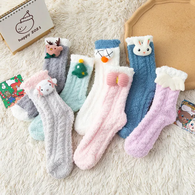 Wholesale Winter women Thick Terry soft fuzzy socks animal cartoon doll Coral Soft Bed Socks High Quality floor Warm Crew Socks