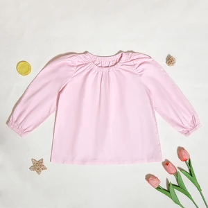 Customized Good Quality Spring Solid Girls Kids Shirt Cute Long Sleeve Knitted Children Blouse Shirt