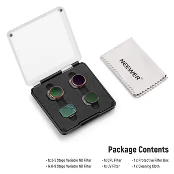 NEEWER  4 Pack ND2-ND32 (1-5 Stops)/ND64-ND512 (6-9 Stops)/CPL/UV  Drone Lens Filter Kits NEEWER Limited Variable ND Filter Kit product image