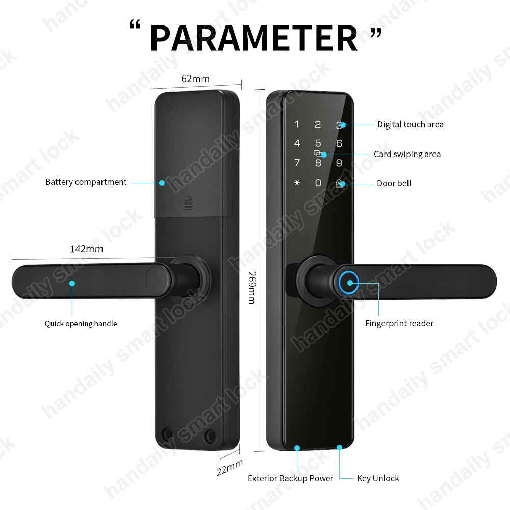 Low Price Apartment Room Handle Front Door Lock Ttlock Tuya App Biometric Code Fingerprint Smart Door Lock for Home Security