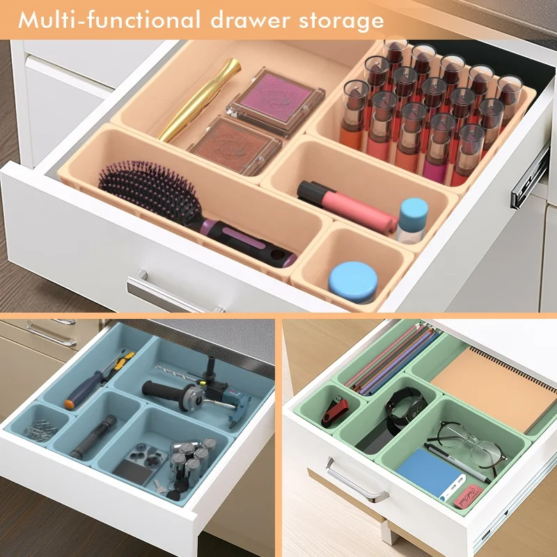 5 Pcs Silicone Desk Drawer Dividers Organizer Set Make Up Storage