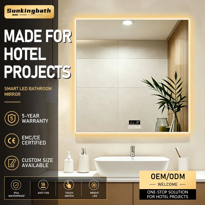 Modern square Hotel LED Bathroom Mirror Touch Screen Espejos Con Luz Led Mirror Anti Fog Bathroom Smart Mirror with Led Light