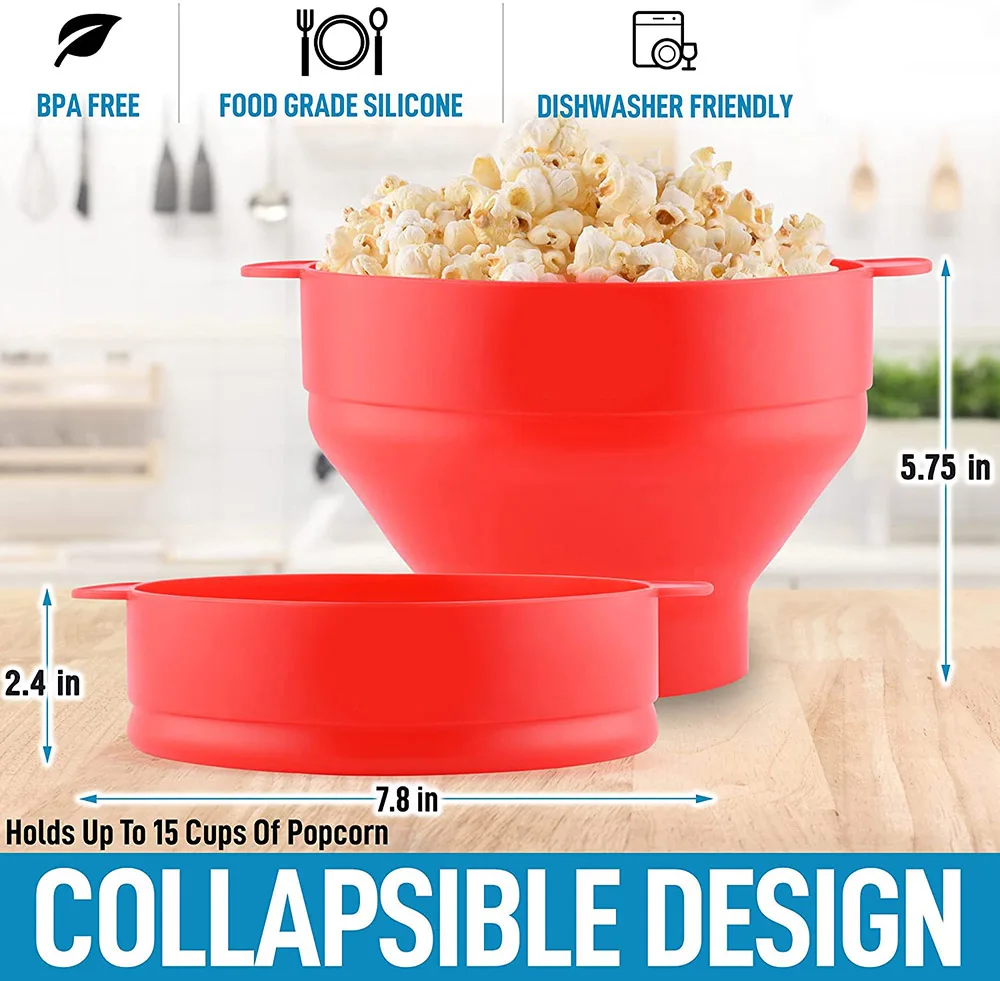 Silicone Popcorn Popper Collapsible Silicone Popcorn Popping Bowl