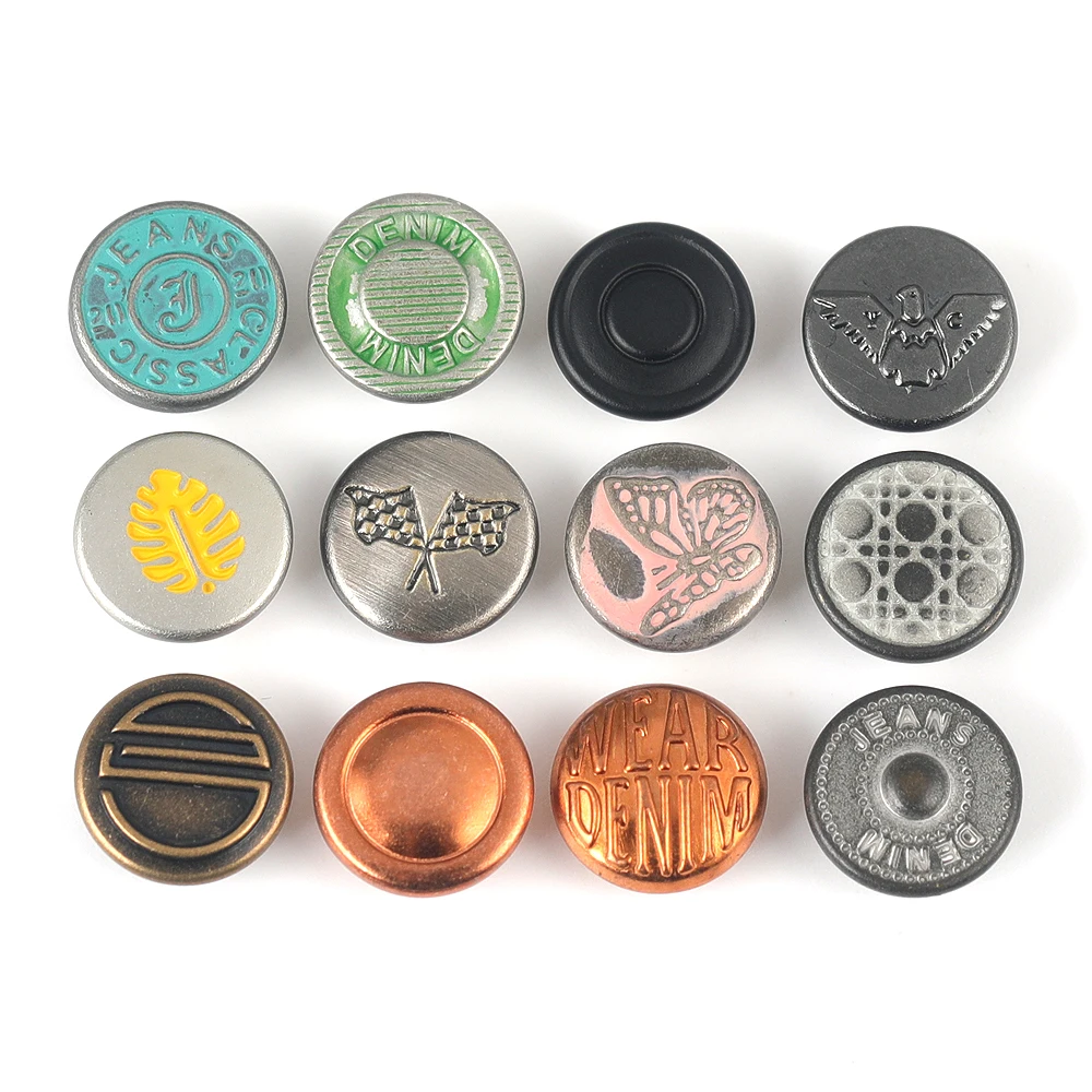 Модные пользовательские красочные OEM логотип покрытие металлические латунные джинсы заклепки для кожаной сумки брюки одежда
