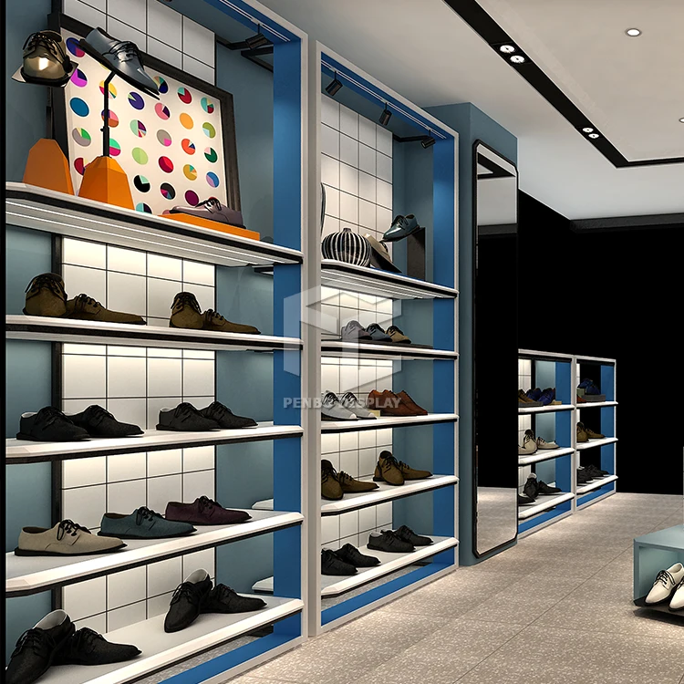 Modern Shoes Store Interior Design with Wood Shoe Display Rack