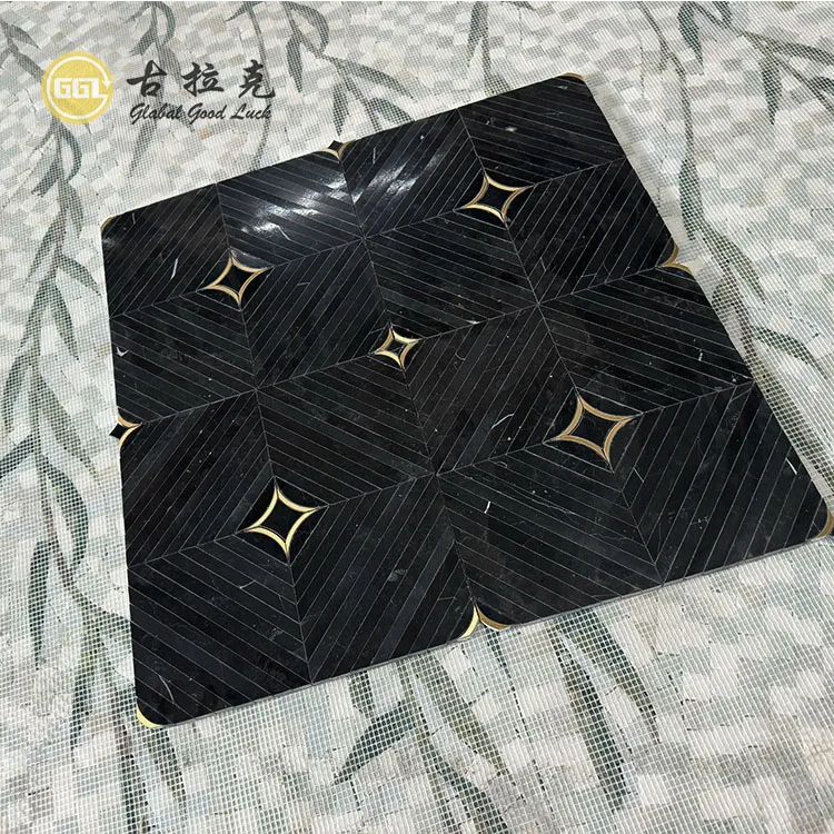 Nero Black Marble mix Brass Waterjet Mosaic Floor and Wall Tile supplier