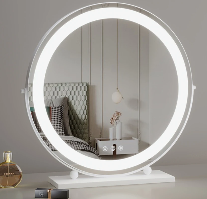 Gold Frame Round Rotating Tabletop Makeup Mirror with LED Light for Dressing Table Vanity 1