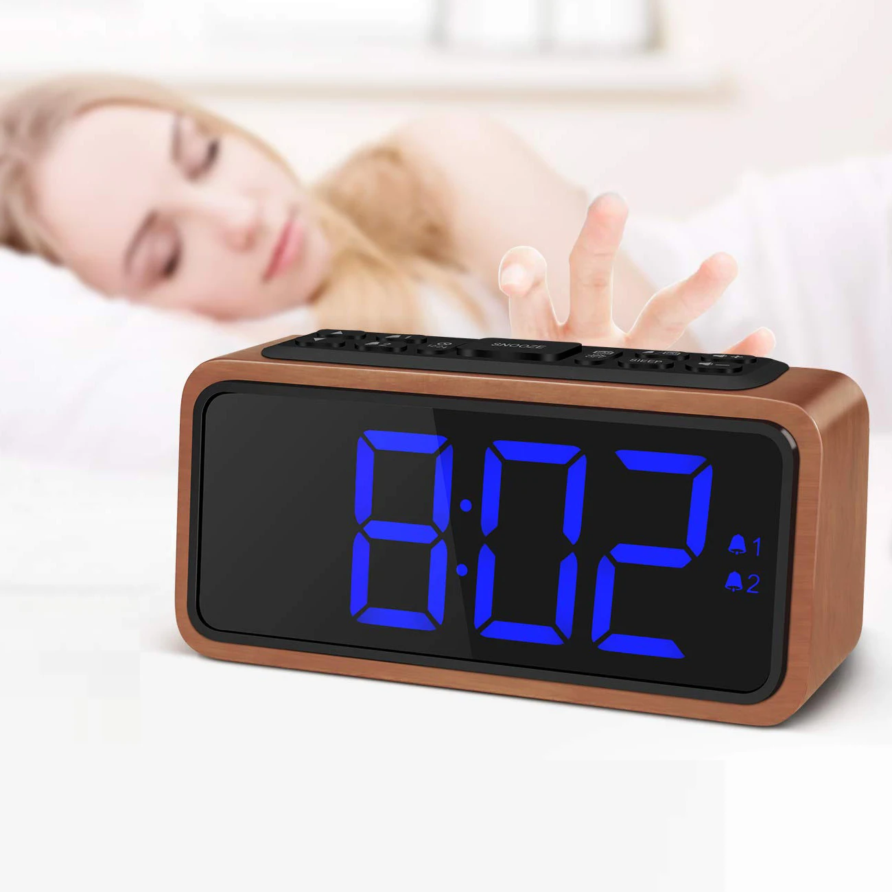 Sveglia Digitale In Legno, Sveglia Elettronica Con Impostazioni Di Allarme, Orologio Digitale Alimentato Tramite Usb Sveglia Con Display Led Per Ora Temperatura E Umidita 82853798
