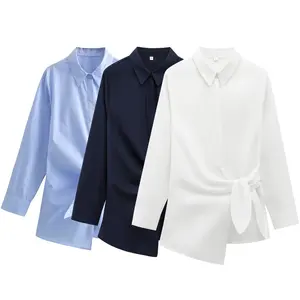 2026 Spring New Arrival Double-Breasted Bow Tie Casual Long-Sleeve Shirt