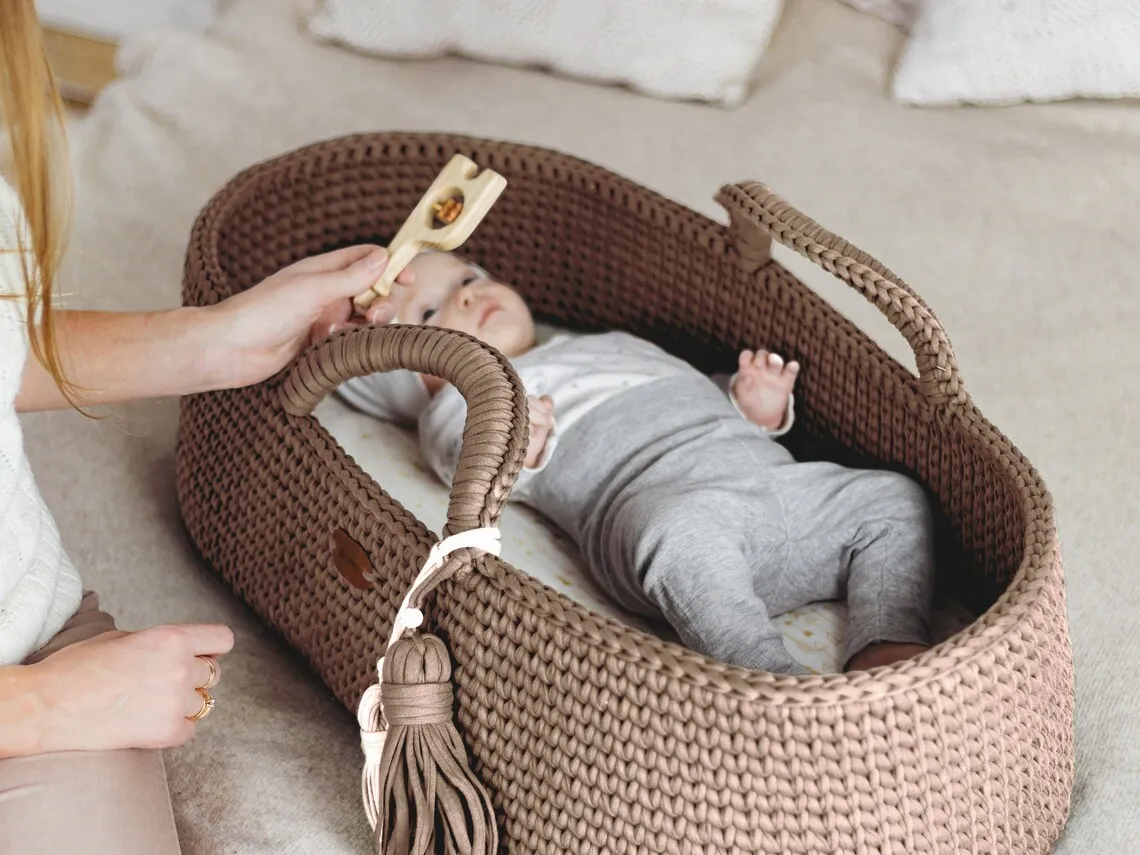100 Cotton Rope Baby Changing Basket Moses Basket Thick Foam Pad With