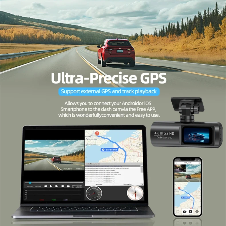 Night Version Car Driving Dash Camera 4K+1080P Black Box Dvr Mini Wireless Dual Lens GPS Parking Mode Wifi Dash Cam