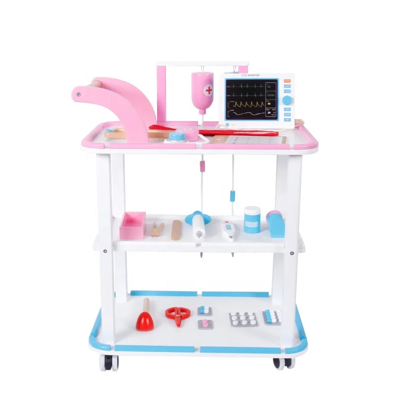 Детский деревянный семейный медицинский автомобиль, внутривенная имитация инъекций, тележка для ролевых игр, обучающие игрушки для мальчиков и девочек