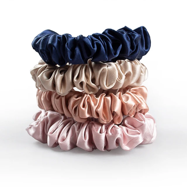 Fluffy Night Silk Scrunchies , 3.5cm 22mm Mulberry Silk Elastic Headbands For Women