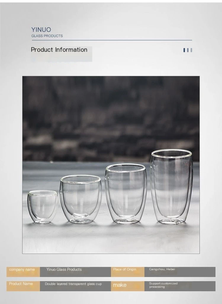 Wholesale High Borosilicate Glass Double-layer Insulated Heat Resistant Transparent Milk Coffee Beverage Cup Modern Handleless preview 3