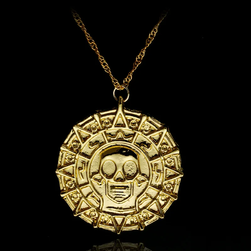 Vintage Jack Sparrow Aztec Coin Pendant Necklace for Pirates Jewelry