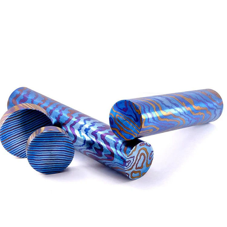 Customized Anode Color Size Blank Timascus Mokuti Titanium Damascus Rod Sheet Beads Nepenthic Coin Timascus Bar