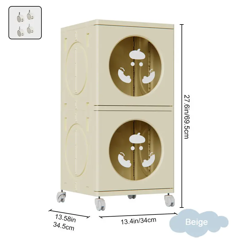 4-Tier Foldable Plastic Storage Cabinet Injection Techniques Square Shape Door Wheels Simple Household Foldable Storage Unit supplier