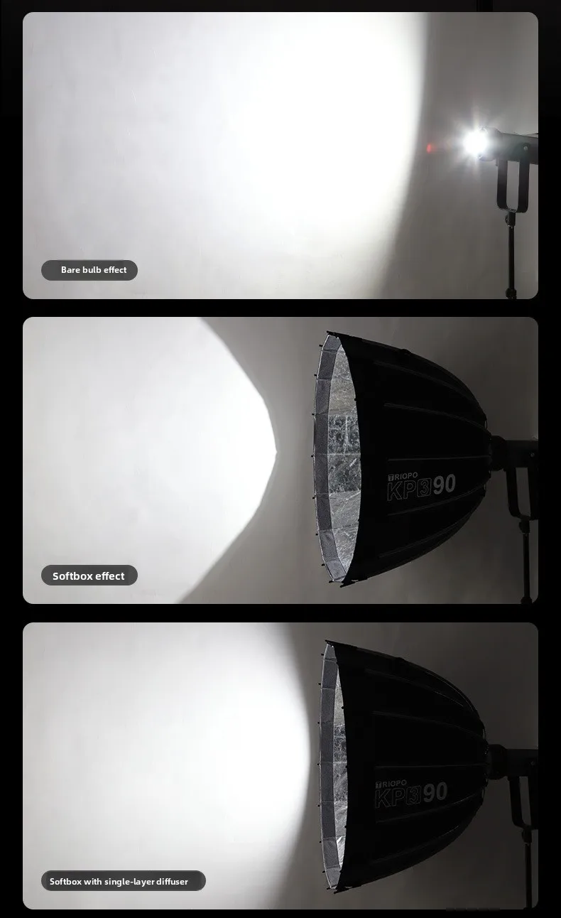 Jiebao KP3 Baorongkou LED Live-Streaming Fill Light Studio Flash Deep-Horn Parabolic Quick-Install Softbox 60x90cm 0.7-0.8kg