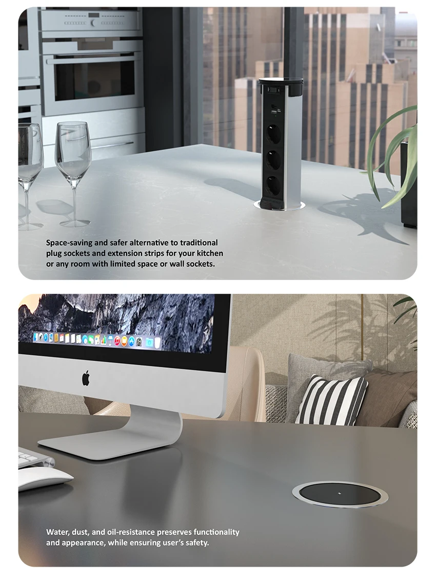 Office Desk Kitchen Island Retraction Socket Outlet 60mm Hole Pop Up ...