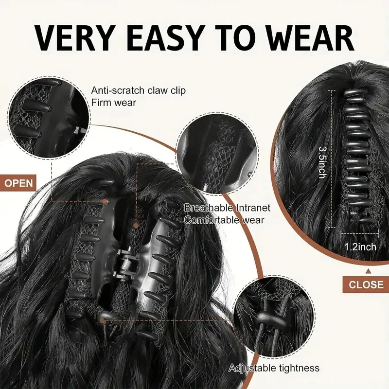 Extensii de coadă de cal cu cleme cu gheare, drepte și crețe, 100% păr uman, cu cleme, extensii de păr Yaki, 10-30 inci, păr Remy natural_voghion.com