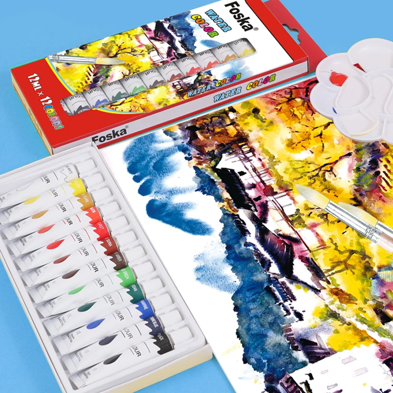 Foska 12 Colors X 12ml Non Toxic 12pcs Water Color Paint Set for Students Water Color Painting for Artists