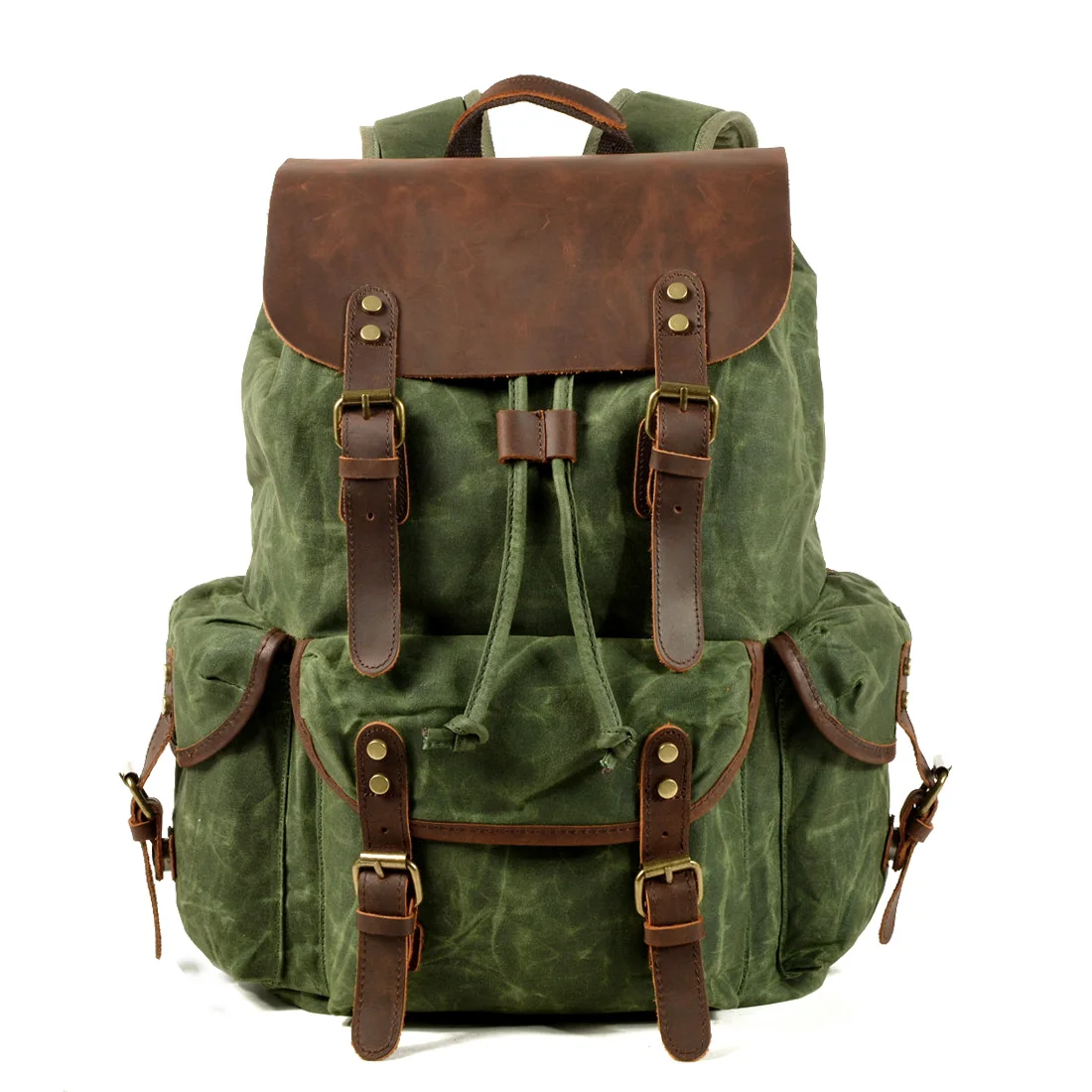 Vintage Canvas Leather Backpacks for Men Laptop Daypacks Waterproof Canvas Rucksacks Waxed Mountaineering Travel Backpack