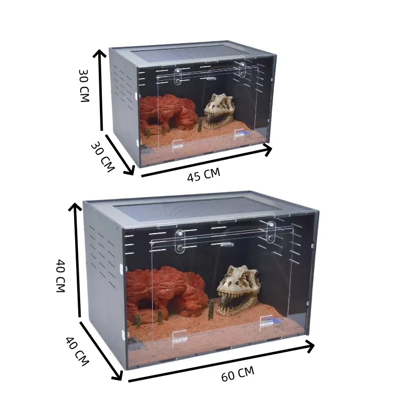 16x16x24 Inch PVC Black Tall Crested Gecko Display Cage Tank Stackable Bioactive Terrarium for Arboreal Reptiles Enclosure Box