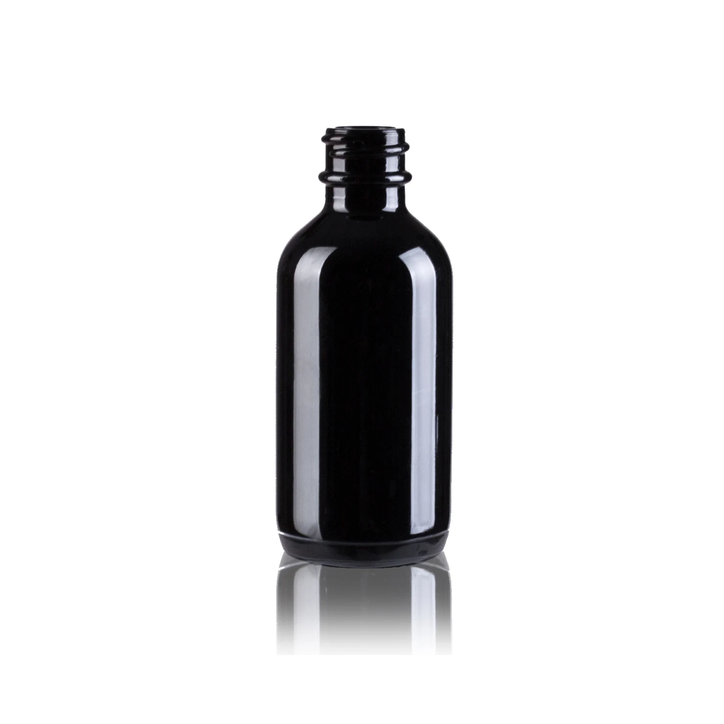 SPG 2OZ Black Boston Round Amber Pharmaceutical Glass Bottle With Plastic Cap