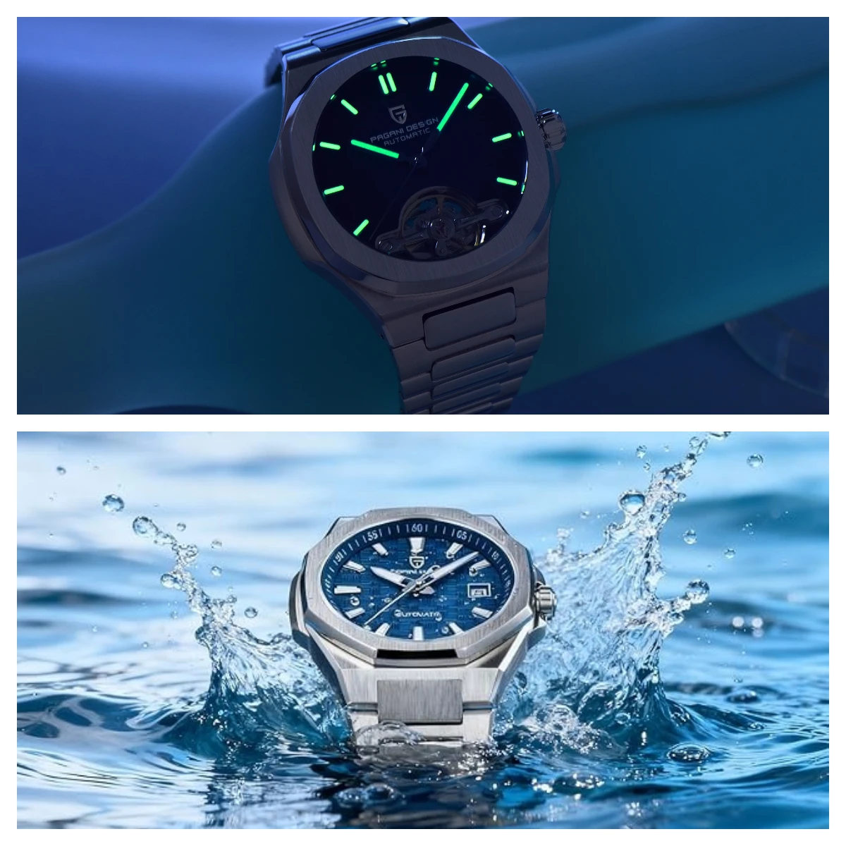 SUZAKU Nuovo Orologio da Uomo Movimento Automatico Giapponese Cassa in acciaio inossidabile 10bar Impermeabile Luminoso Orologio da Uomo Business Casual con Data (Acciaio argento blu cielo